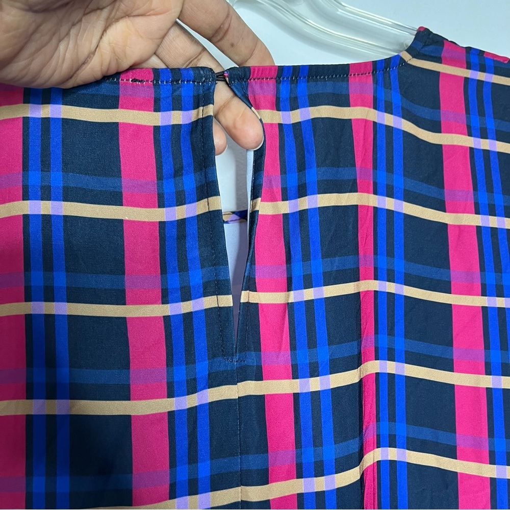 Eloquii Multicolor Plaid Dress with Flared Long Sleeves  Key Hole Opening SZ 18 - Picture 6 of 11